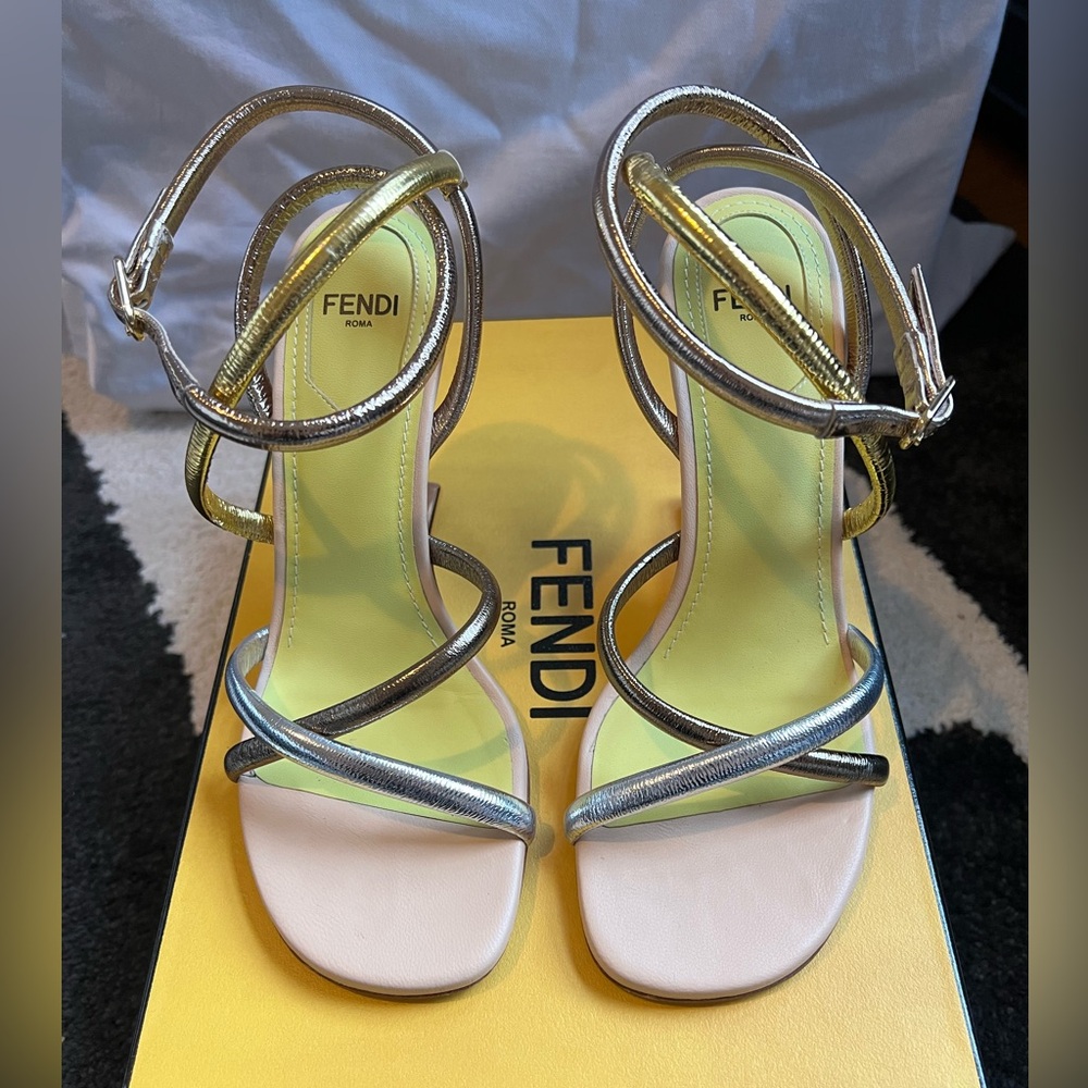 Fendi First - Silver Nappa Leather Heeled Sandals - sz 35
